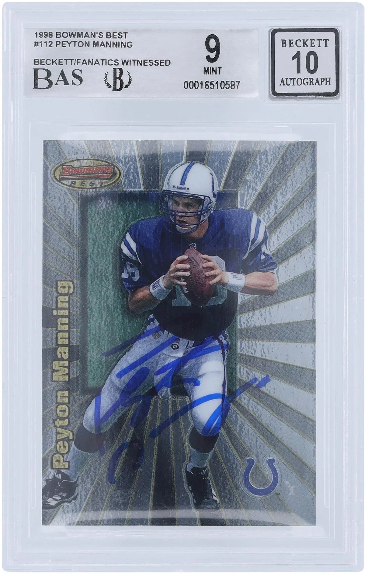 Authentic Card #112 Witnessed Certified 9/10 Indianapolis Authenticated Fanatics Rookie Autographed Colts 1998 Best Bowman's Manning Fanatics Peyton Beckett -