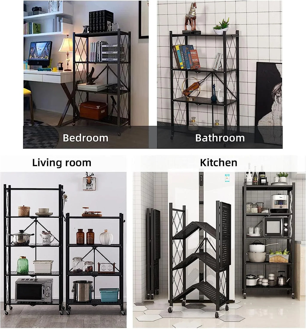 Duty Metal Kitchen Foldable Collapsible Wheels D Rack, 65" W Shelves, Storage Metal x Closet, Units 14" (5- for H x 5-Shelf on shelf storage) Garage Bakers Wire, Heavy Shelving 28" Organizer