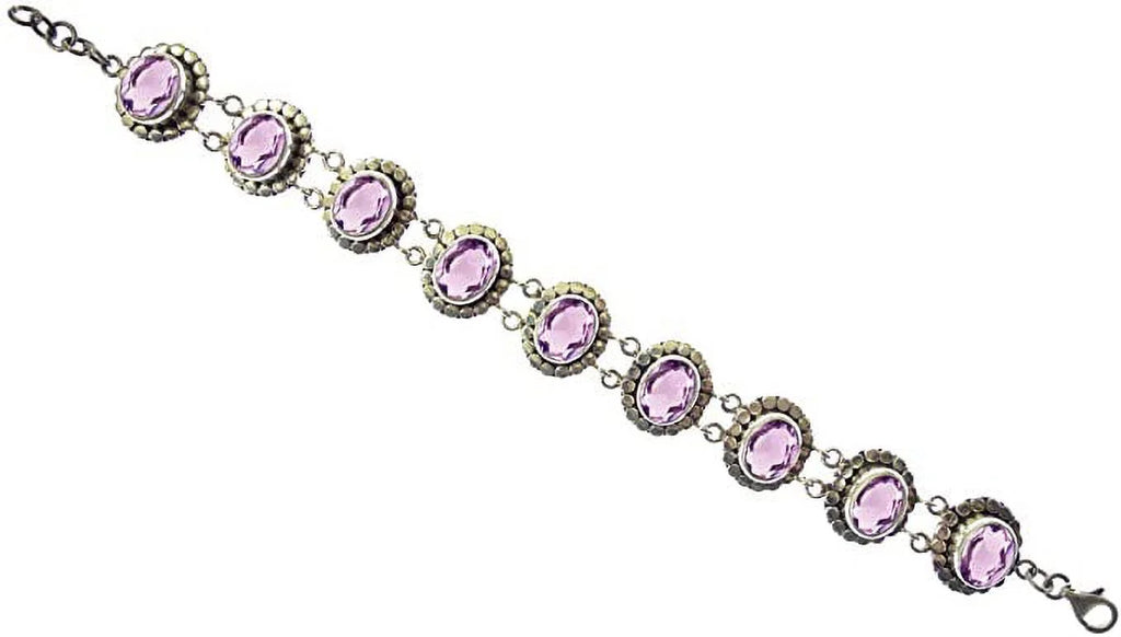 Tribal Silver to Length / Genuine for Purple Unique 8” Sterling Women Adjustable Gemstone Designer Ethnic Inch Amethyst Bracelet 925 Handcrafted 7.5” Beautifully Fashion Gypsy