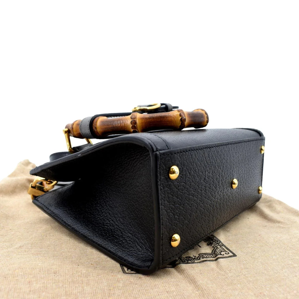 702732 Black Mini Leather Bamboo Bag Pre-owned Tote Diana