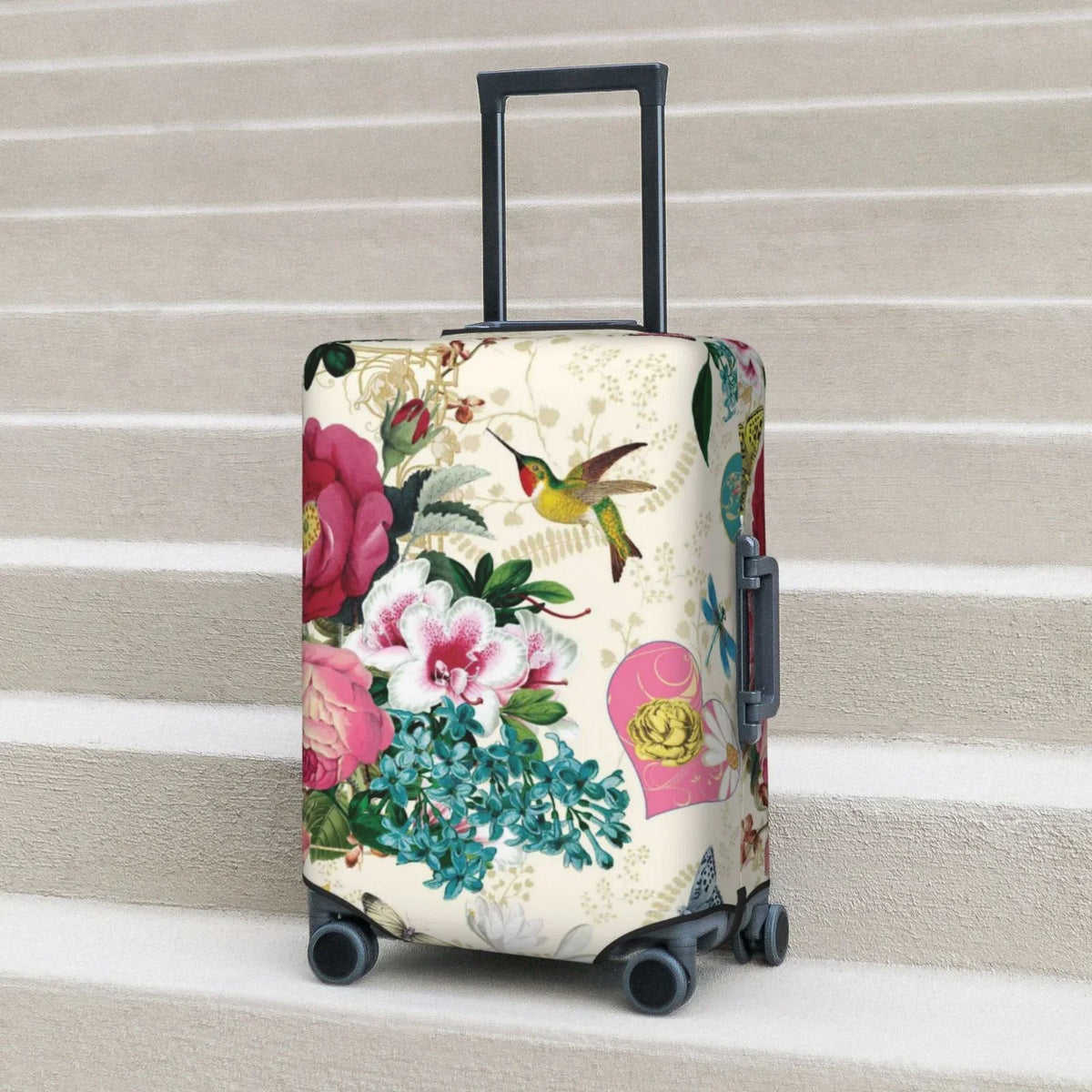 Zipper Rose Cover Print Bird Luggage inch Washable with Elastic Protective -Medium Suitcase Hidden Fits and 18-32 Easygdp Butterfly