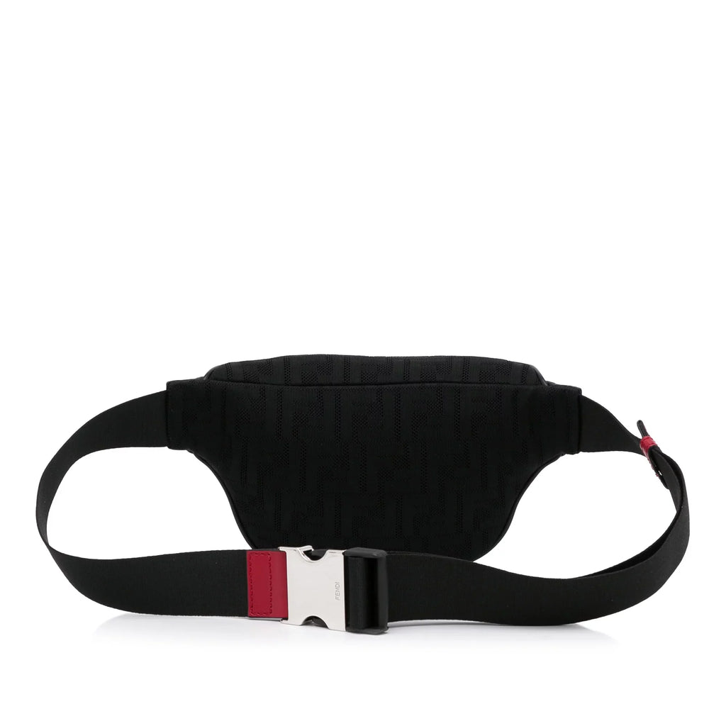 Grace Knit Vitello Neoprene Pre-Owned Bag Black Fabric FF Pocket Unisex Fendi (Good) Authenticated Perforated Belt