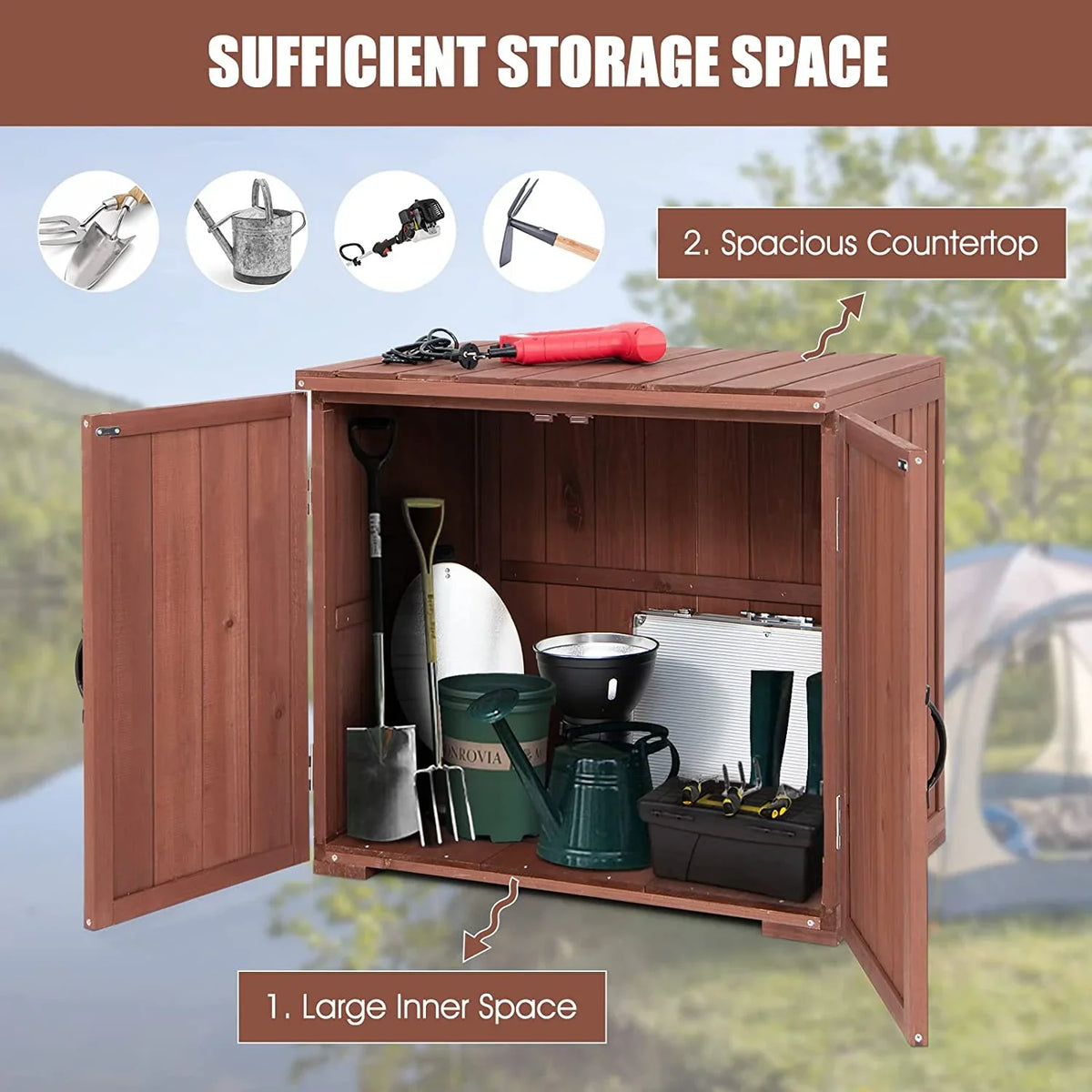 Storage 22" x 30" Storage Backyard Storage Easy (Brown) Garden Porch, exterior Countertop, W/Spacious 28.5" Tool 30" Wooden Assembly, Cabinet & Deck Box x Inner for Space Box,