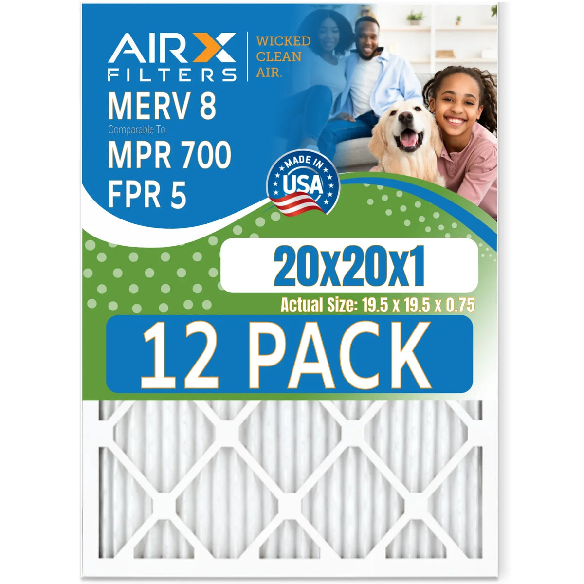 CLEAN AIRX by in WICKED Air Made FILTERS of Comparable Filters 700 5 Pack FPR AIR. MERV USA 20x20x1 - Rating, & Furnace to 8 MPR Filter 12