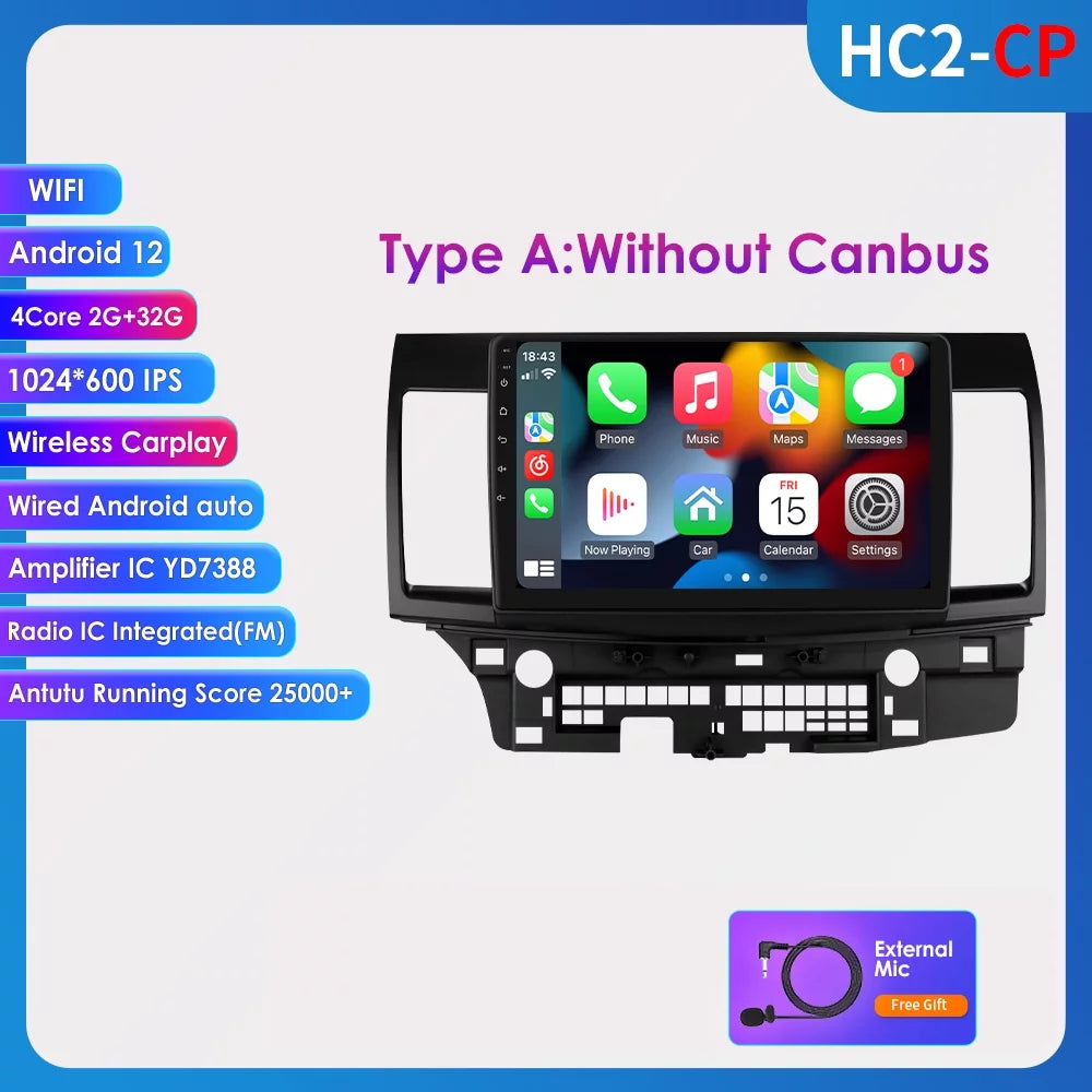 Stereo Car Lancer Unit Android GPS 10.1" 12 2+32GB Head Radio 2007-2012 For Mitsubishi Navigation Carplay