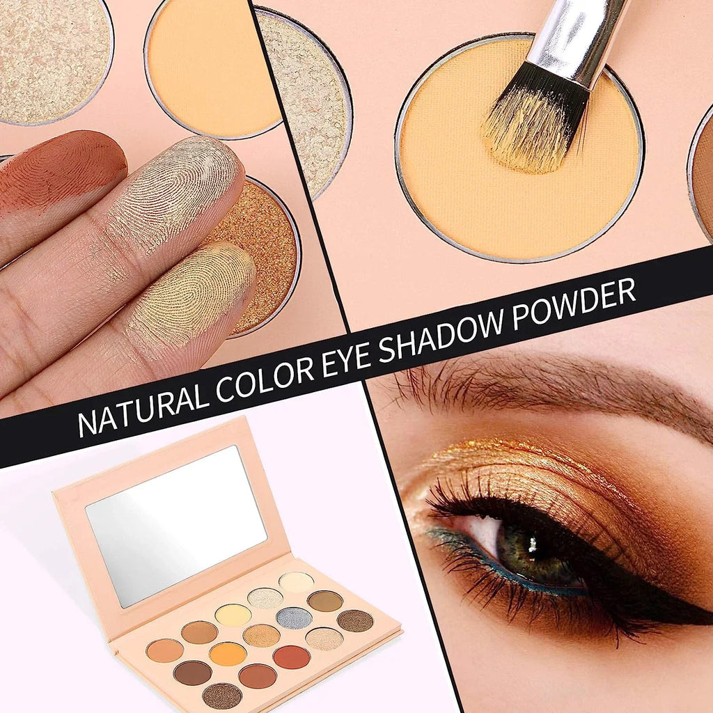 Nudes Vodisa Shadow Set Colorful Eyeshadow Natural Long Palette with Pallet Eyeshadow Waterproof Brushes Up Professional Make Shimmer Colors Makeup Eye ( Matte Warm Lasting Pigmented 15 High