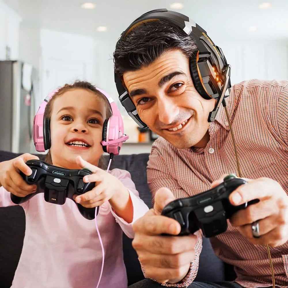 Over One Soft Bass Gaming Xbox PC, for Memory with G9000 Cancelling Noise Mic, Headset Controller, Surround, PS4, Headphones Ear Earmuffs Light, LED Stereo (Orange) BENGOO