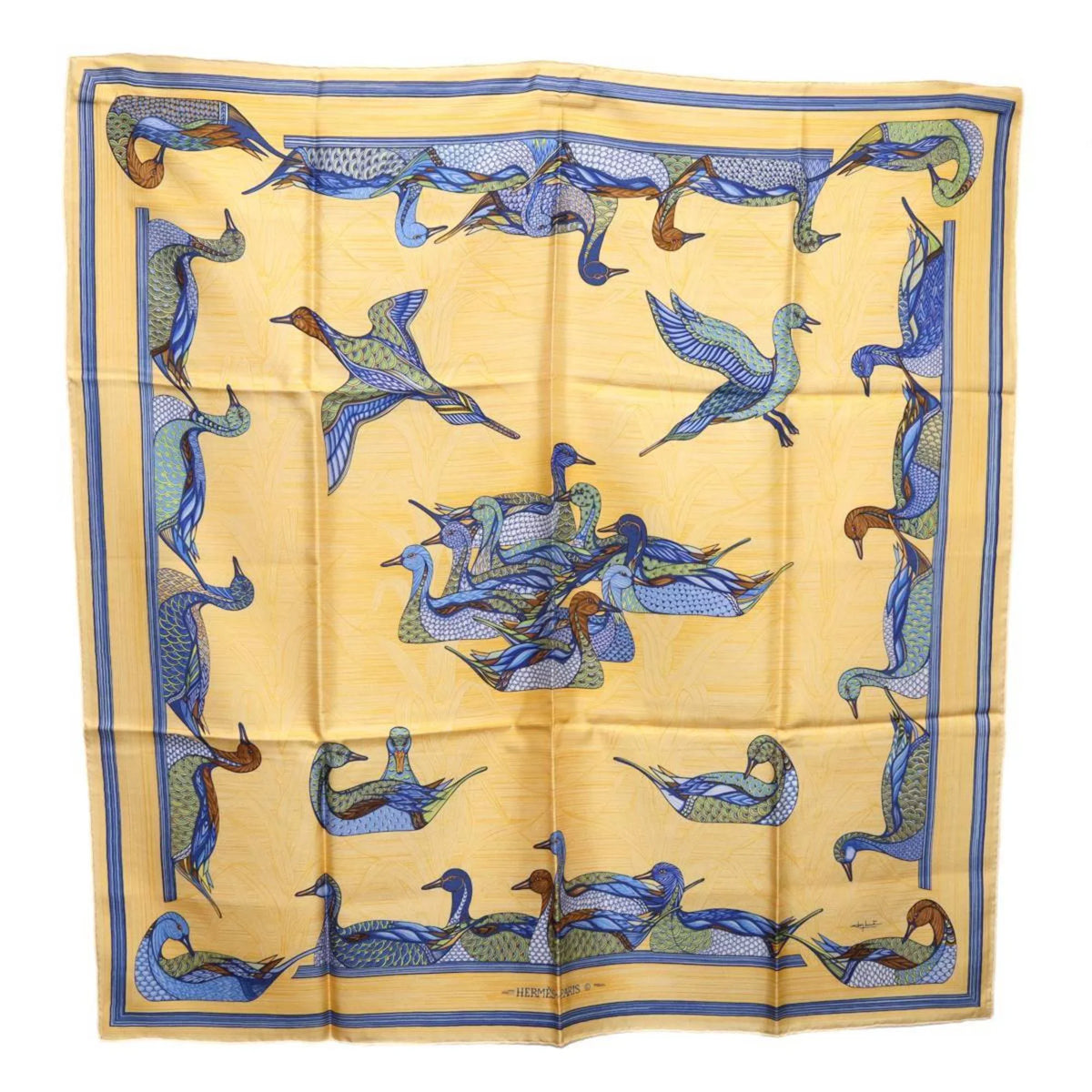 scarf duck Carre silk (Good) Pre-Owned pond 100% HERMES muffler Hermes 90 /