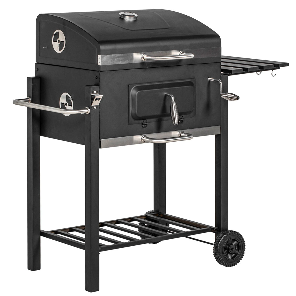 Charcoal Grill, Picnic Camping Storage Handle, Homiyad Wheels Portable Cooker for Bottom exterior Shelf, Backyard Side and Or BBQ Table, Black with